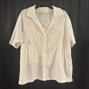 Women's White Textured Short Sleeve Shirt and shorts set